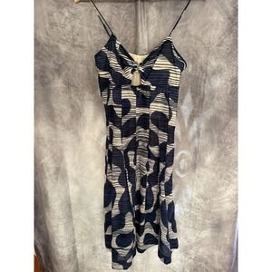 Banana Republic Petite 4 Navy White Abstract Print Cotton Cutout Sun Dress Midi